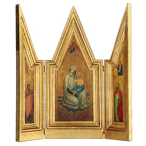 Triptychon Madonna mit Kind und Heiligen aus Holz mit Rahmen, 45x20/40 3