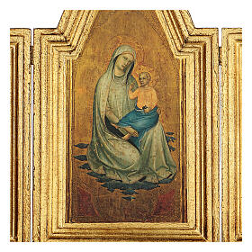 Wood triptych with frame, Virgin with Child and Saints, 18x8/16 in