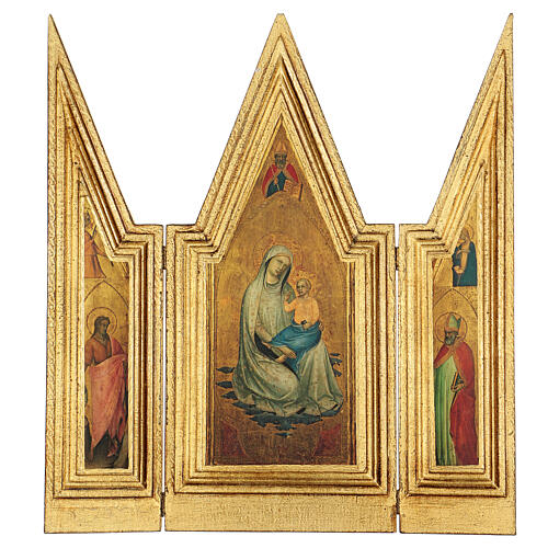 Wood triptych with frame, Virgin with Child and Saints, 18x8/16 in 1