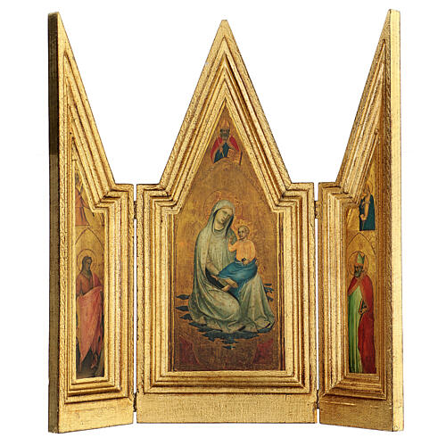 Wood triptych with frame, Virgin with Child and Saints, 18x8/16 in 3