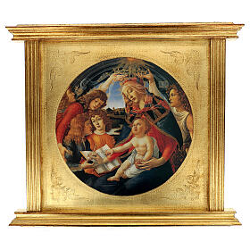 Madonna of the Magnificat by Botticelli, printing on gilded wood, 30x34x3 in