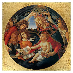 Madonna of the Magnificat by Botticelli, printing on gilded wood, 30x34x3 in