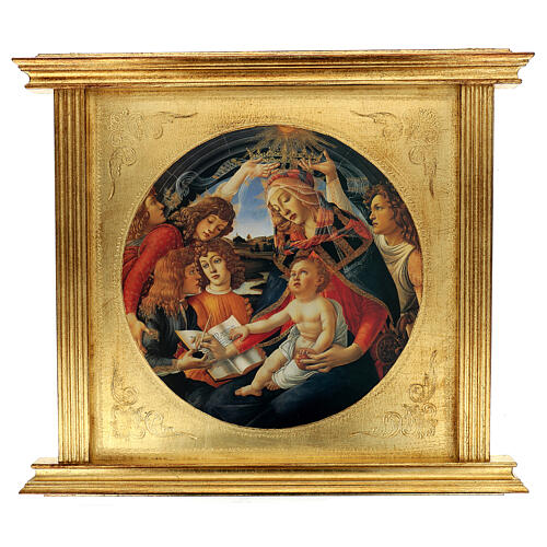 Madonna of the Magnificat by Botticelli, printing on gilded wood, 30x34x3 in 1