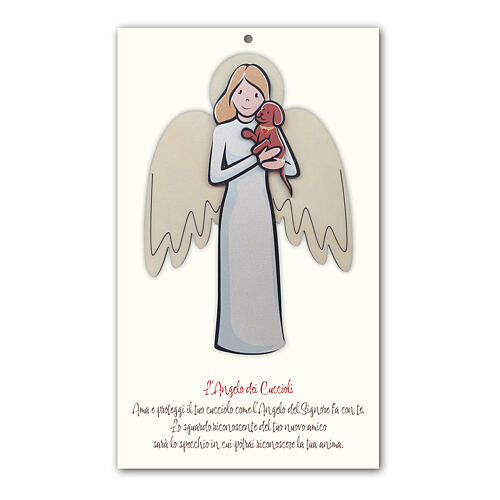 Angel of puppies, hanging picture of white wood 1