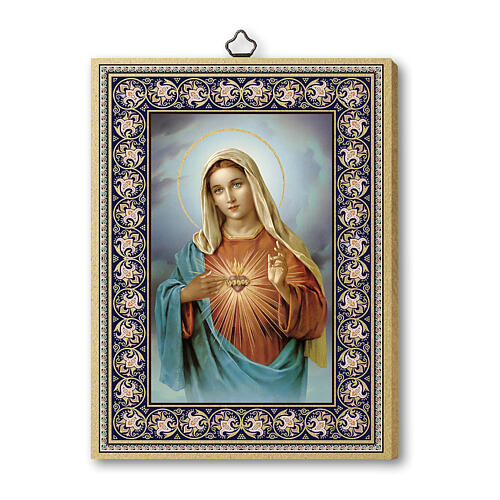 Quadro 20x15 Sacro Cuore Maria stampa su legno 1