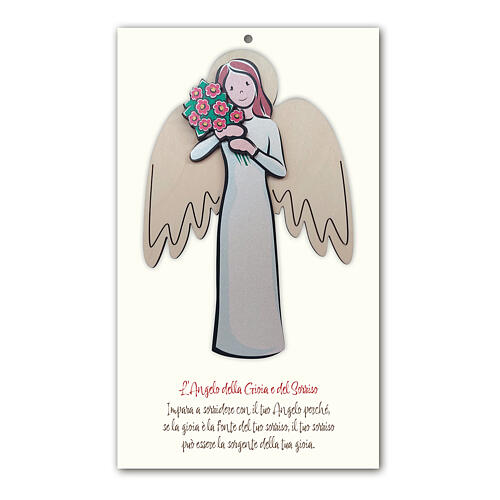 Engel der Freude und Hoffnung – Engel aus Holz auf Karton zum Aufhängen 1