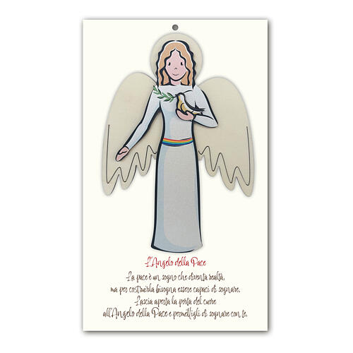 Engel des Friedens – Engelsfigur aus Holz auf Karton, 25×15 cm 1