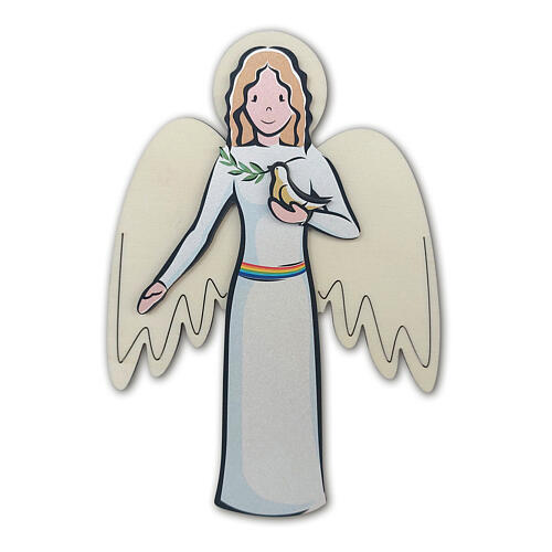 Engel des Friedens – Engelsfigur aus Holz auf Karton, 25×15 cm 3