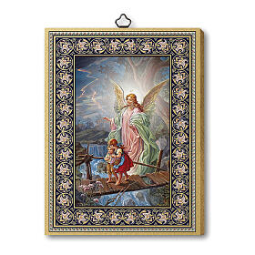 Quadretto Angelo custode e bambini da appendere legno 20x15 cm