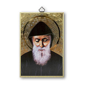 Saint Charbel picture, golden wood, 6x4 in