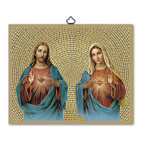 Bild mit Mosaikoptik-Hintergrund – Heiliges Herz Jesu und Unbeflecktes Herz Mariens, 20×25 cm