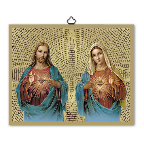 Cuadrito mosaico Sagrado Corazón Jesús Corazón Inmaculado María 20x25 cm 1