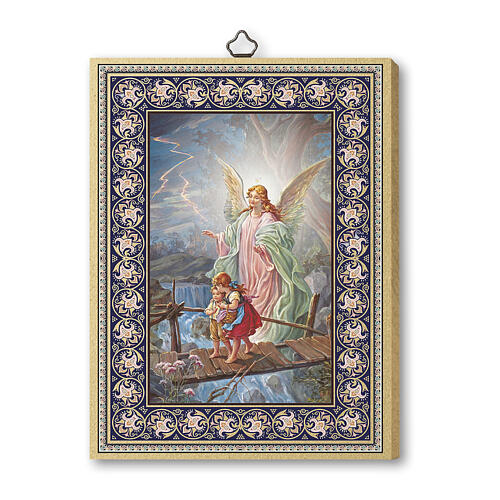 Quadretto Angelo custode stampato su tavola MDF 15x20 cm 1
