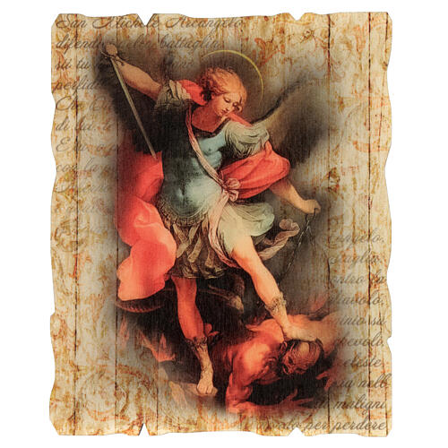 Vintage wood panel of St. Michael, 4x6 in 1
