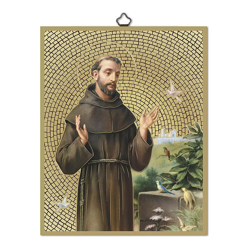 Saint Francis picture with golden background mosaic 20x25 cm 1