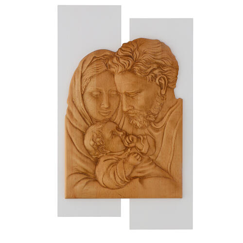 White painted wood bas-relief of the Holy Family, 21x13 in 1