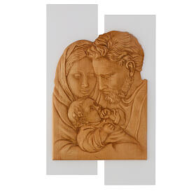 Bas-relief Sainte Famille bois peint blanc 55x32 cm