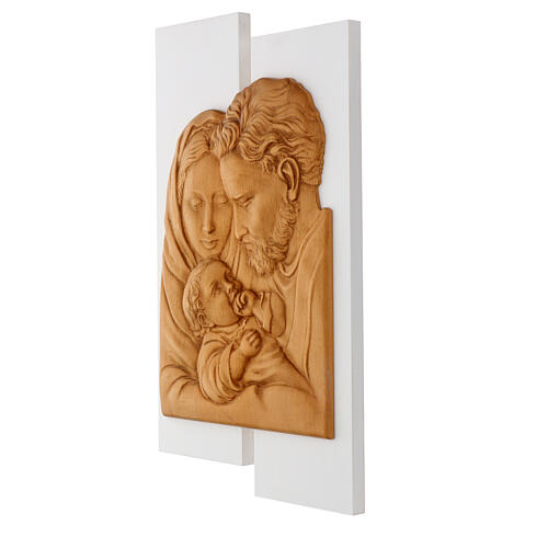 Bas-relief Sainte Famille bois peint blanc 55x32 cm 3