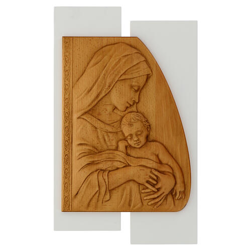 Wooden bas-relief of the Virgin with Child, 21x13 in 1