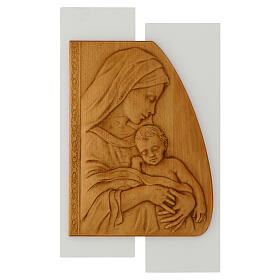 Bas-relief Vierge à l'Enfant en bois 55x32 cm