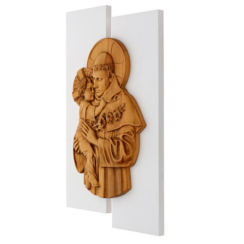Bas-relief of Saint Anthony in beech wood with white fir support, 21x12 in 3