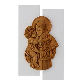 Bas-relief Saint Antoine bois hêtre support sapin blanc 55x32 cm