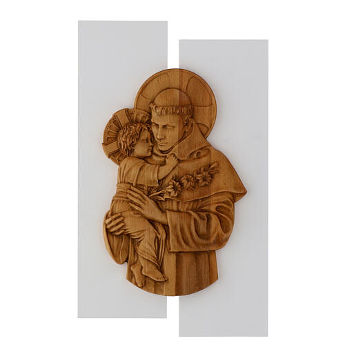 Bas-relief Saint Antoine bois hêtre support sapin blanc 55x32 cm 1