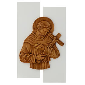 Bas-relief Saint François en bois massif 55x32 cm