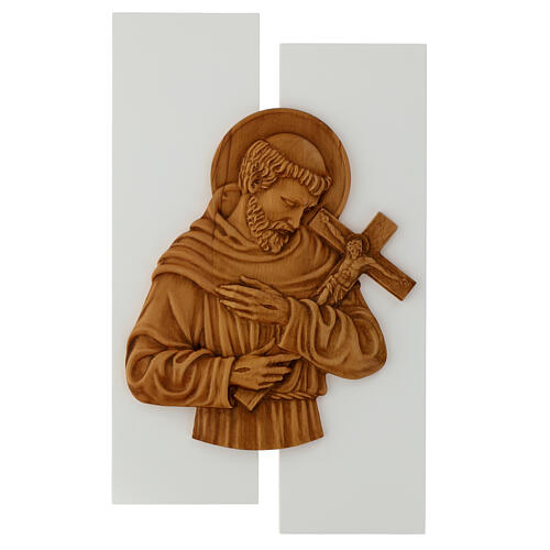 Bas-relief Saint François en bois massif 55x32 cm 1