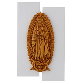 Baixo-relevo Nossa Senhora de Guadalupe madeira maciça 55x32 cm