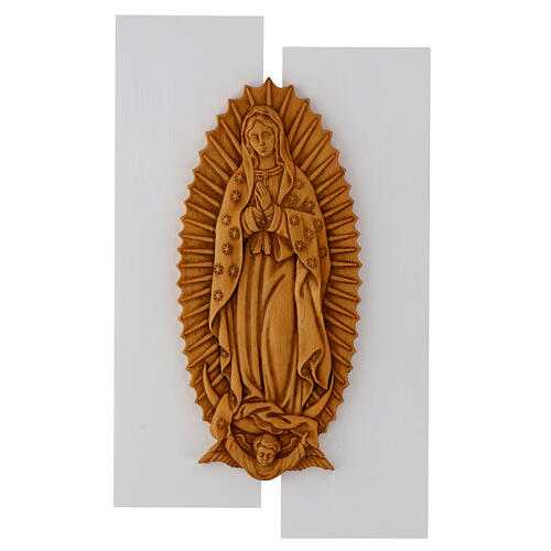 Baixo-relevo Nossa Senhora de Guadalupe madeira maciça 55x32 cm 1