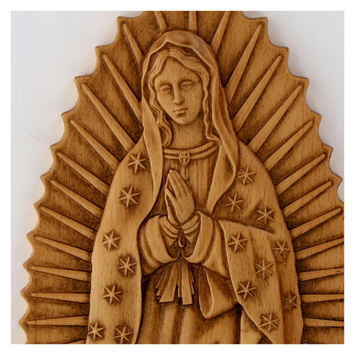 Baixo-relevo Nossa Senhora de Guadalupe madeira maciça 55x32 cm 2