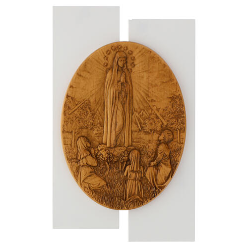 Bassorilievo Madonna di Fatima legno massello 55x32 cm 1