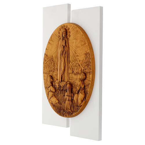 Bassorilievo Madonna di Fatima legno massello 55x32 cm 3