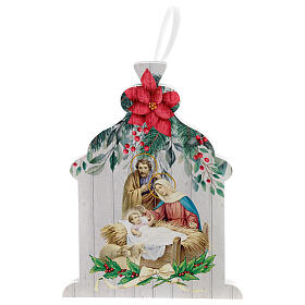 Wooden lantern decoration with Nativity 15x10 cm