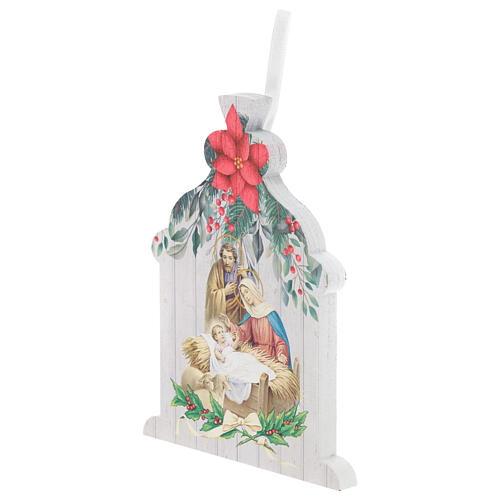 Wooden lantern decoration with Nativity 15x10 cm 2