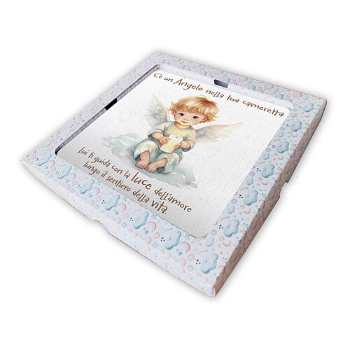 Wooden angel picture with embossed candle and box, 8x8 in 2