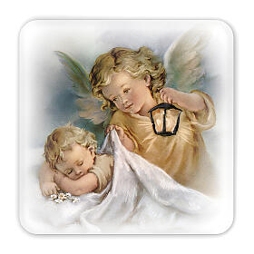 Guardian Angel picture with lantern and gift box 10x10 cm