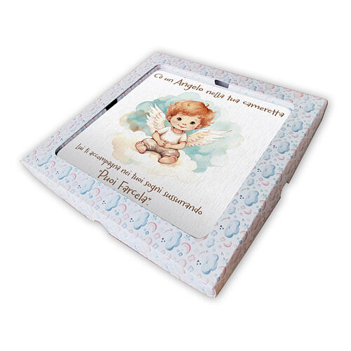 Children's room picture with stylised angel, Italian embossed phrase, 8x8 in 2