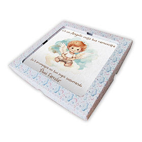 Tableau chambre enfants ange stylisé phrase relief boîte 20x20 cm
