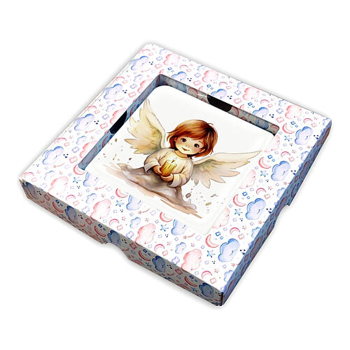 Cuadrito ángel con vela y caja regalo 10x10 cm 2