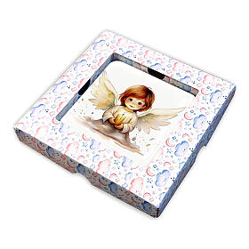 Quadretto angelo con candela e scatola regalo 10x10 cm