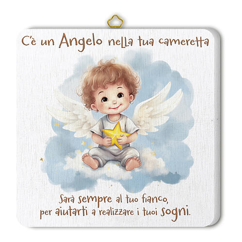 Cuadro de madera angelito con estrella en mano caja 20x20 cm 1