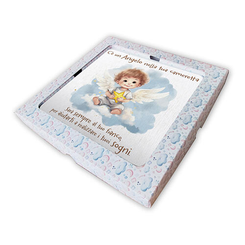 Quadro em madeira com anjo segurando estrela presente 20x20 cm 2