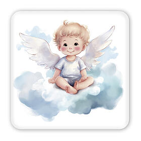 Blonde little angel sitting on a cloud, gift box, 4x4 in