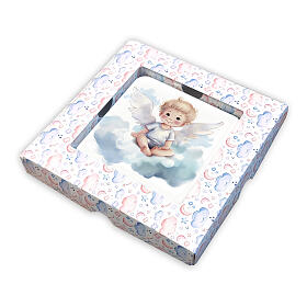 Blonde little angel sitting on a cloud, gift box, 4x4 in