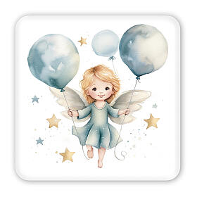 Angel picture with balloons in gift box, 4x4 in