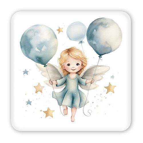 Quadro angelo con palloncini scatola 10x10 cm 1