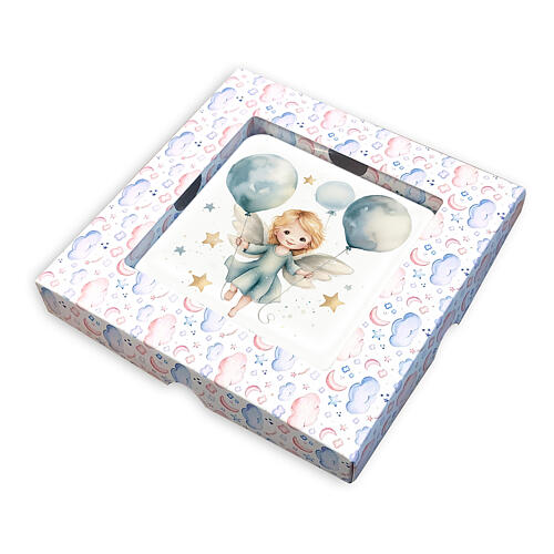Quadro angelo con palloncini scatola 10x10 cm 2