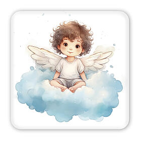 Quadro de madeira anjo sentado em nuvem 10x10 cm